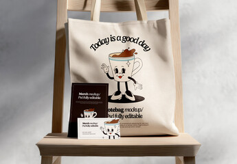 Merch Tote Bag Mockup on Wooden Chair