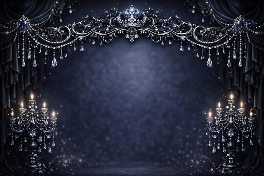 ダークブルー ゴシックロココ調 王冠ステージ背景