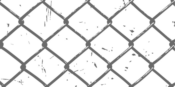 Distressed chain link fence pattern with grunge texture, a seamless monochromatic urban background vector illustration for graphic design.