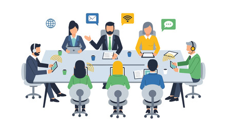 Business Meeting with Colleagues Discussing.