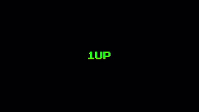 1UP Green Pixel Text Retro 8-Bit Gaming Animation Motion Graphic Background