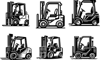 Clean bold outline forklift silhouette, black and white, minimal style, isolated on white
