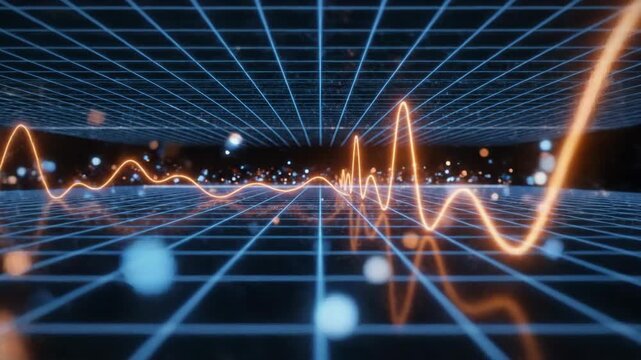 Abstract waveform on grid with dots digital technology background