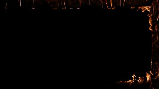 Burning frame fire border on black background