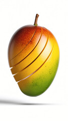 Subsurface glowing mango fruit sliced with smooth gradients and soft shadows evokes fresh premium tropical feeling for healthy vegetarian snack or sweet dessert on isolated white background