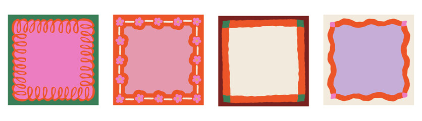 Fototapeta premium Vector set of hand drawn cut out style frames and borders - abstract design elements for wedding, birthday party invitations, greeting cards, prints, in wavy inperfect style with copy space for text