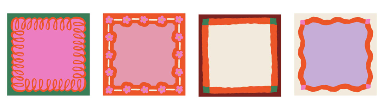 Vector set of hand drawn cut out style frames and borders - abstract design elements for wedding, birthday party invitations, greeting cards, prints, in wavy inperfect style with copy space for text