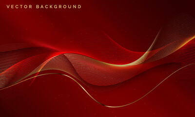 Abstract Red background. Wave element for design. Digital frequency track equalizer. Stylized line art. Colorful shiny wave with lines created using blend tool. Curved wavy line smooth stripe. Vector.