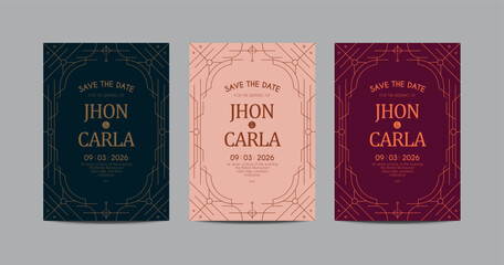Naklejka premium Wedding Vintage Art Deco Invitation Template