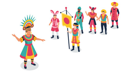 Colorful parade of cultural diversity in isometric style