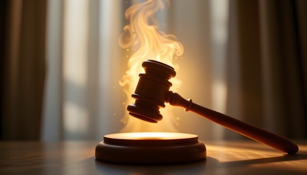 Burning Gavel: A powerful depiction of justice with a gavel engulfed in flames.