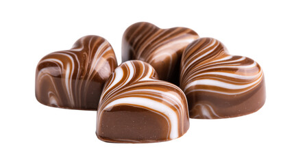 Swirled marble effect heart chocolates pile isolated on transparent background studio photography for culinary delight