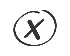 Hand drawn black circle with x mark on transparent background isolated on transparent background