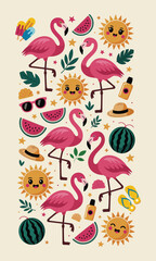 Obraz premium cute_summer_flamingo_pattern_illustration