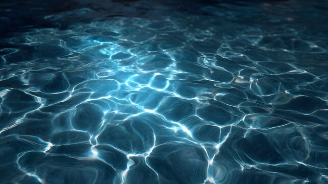 Abstract patterns of shimmering blue light filtering through the rippling surface of deep water
