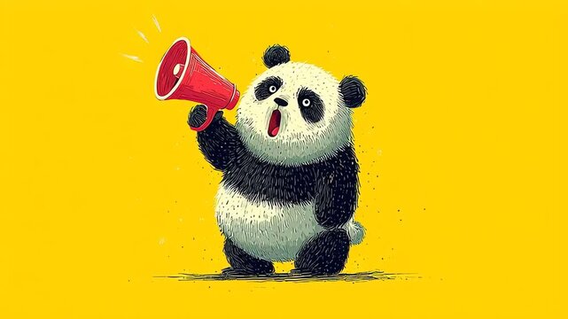 Cute Panda Mascot Character Holding Megaphone Making Announcement