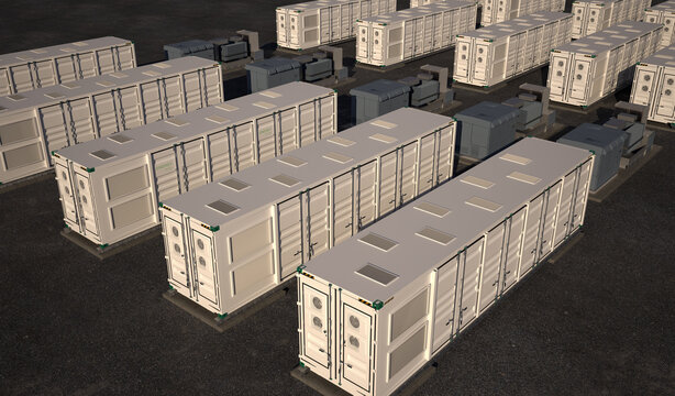 Battery Energy Storage System. Top view. 3D render.