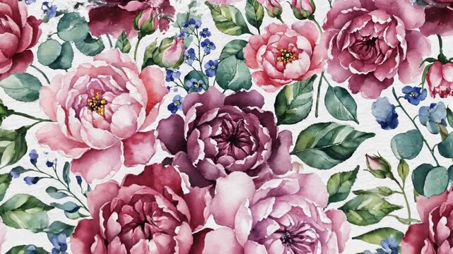 Elegant watercolor floral seamless pattern featuring delicate blossoming flowers and botanical leaves hand-painted art illustration isolated on a white background for textile and wallpaper design