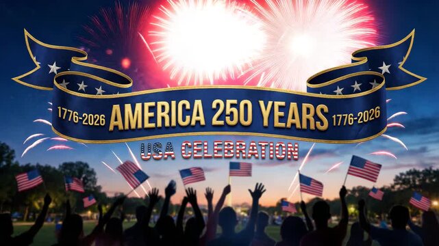 United States 250th Anniversary Commemoration with Grand Firework Spectacle and Cheering Citizen Gathering