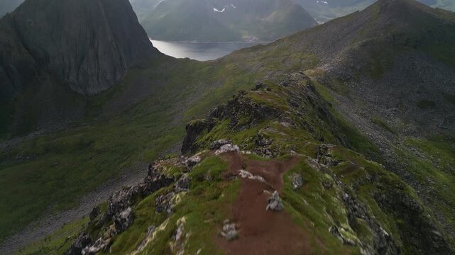 Local peak on Mount Hesten (Senja, Northern Norway) - aerial footage