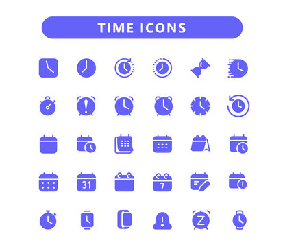 Time solid icons set. Timers clock vector icon set. 
