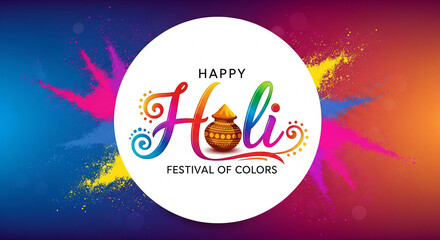 Fototapeta premium Colorful gulaal (powder color) indian festival for Happy Holi card with gold patterned and crystals on paper color Background.