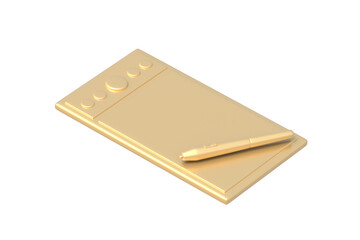 Golden drawing tablet isolated on white background. Device for graphic. 3d render