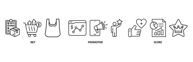 NPS icon set illustration contain net, promotor and score.