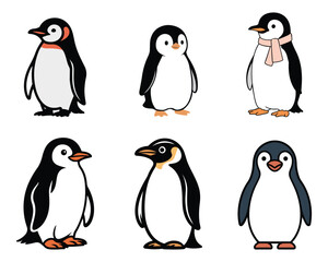 Obraz premium Cute penguin character set illustration with multiple cartoon penguin poses and expressions, isolated on transparent background, perfect for children projects, stickers, apps, and clean design