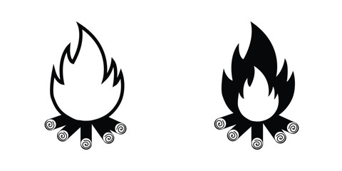 Campfire Outline and Solid Illustration Icon Set Vector for Outdoor Design