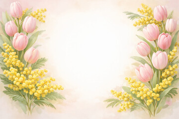 Soft Spring Floral Border with Tulips