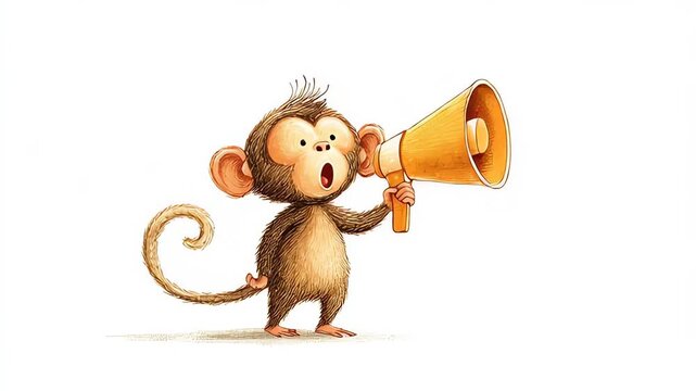 Cartoon Monkey Holding Megaphone Announcing News