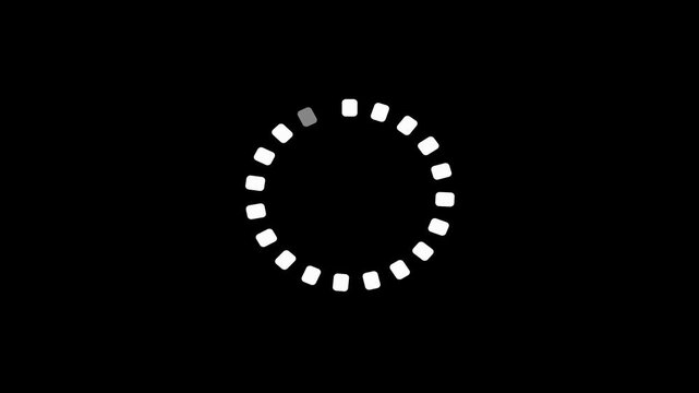 White dashed circle loading animation displaying progress from partial fill to full and fading out. Digital interface element for user experience design.