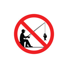 Do not fishing vector icon. Prohibition sign with crossed fishing symbol. No fishing warning illustration for signage and rules.
