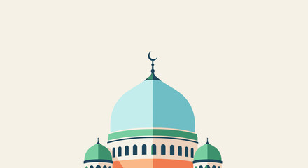 Obraz premium Illustration of Mosque Dome and Minaret against a Neutral Background from a Low Angle