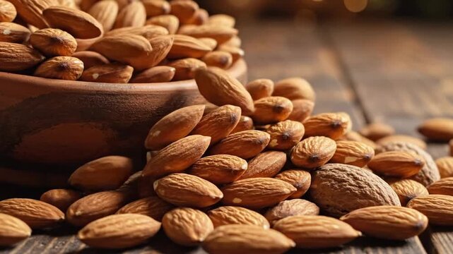 Bowl of almonds on rustic wooden table