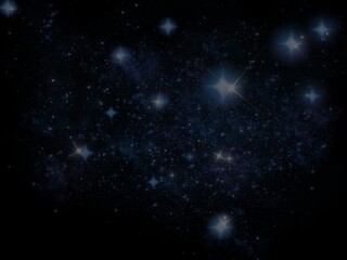 Obraz premium Deep space background featuring a dense field of sparkling blue and white stars with glowing nebulae and cosmic dust on a black backdrop. This atmospheric astronomical design is perfect for science fi