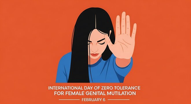 Illustration marking the international day of zero tolerance for female genital mutilation observed annually on February sixth against harmful practices.