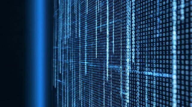 Binary data stream visualization digital code information technology concept