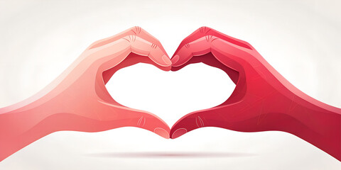 Fototapeta premium Hand-formed Heart: A visual symphony of unity and love as two hands, one in delicate pink and the other in rich red, join to form a perfect heart, symbolizing connection and compassion.