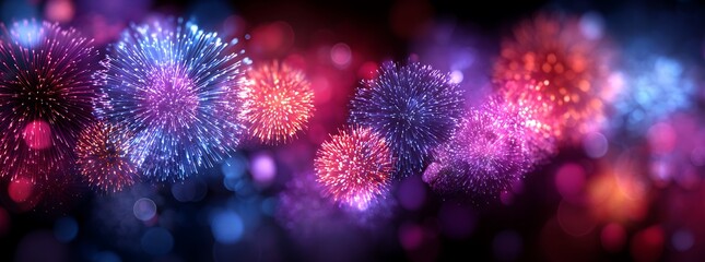 Fototapeta premium New Year 2026, new years eve Fireworks background banner panorama - firework and sparklers on rustic dark blue night sky texture