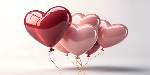 Heart Balloons in Bloom: A delicate bouquet of heart-shaped balloons, in various shades of red and pink, floats with an aura of love and celebration, symbolizing romance, affection.
