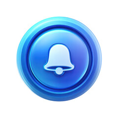 Fototapeta premium Notification bell inside a rounded speech bubble icon with a blue app style button look, soft gradients and highlights with clean edges, isolated on transparent background.