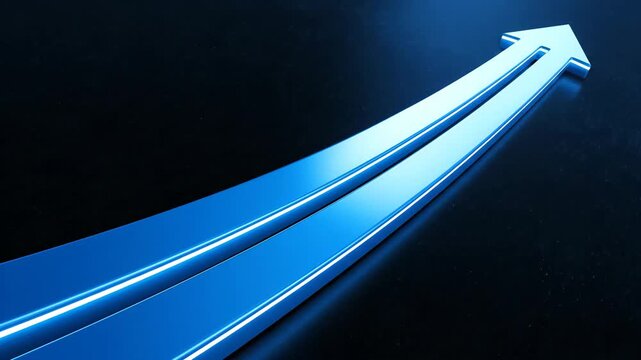 Blue arrow ascending represents growth and upward direction concept