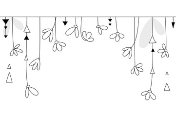 Vector linear garland of flower buds and abstract triangles for designing cards, invitations, and thank-you cards