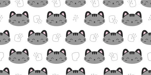 Fototapeta premium Minimal Monochrome Cat Seamless Pattern Background