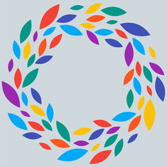 Illustration with a wreath framed by multicolored leaves, isolated on a grey background