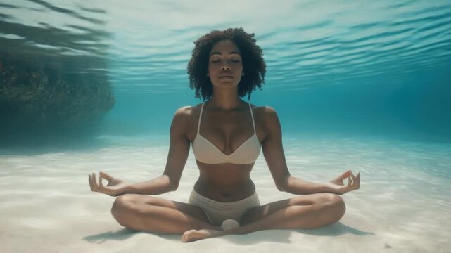 Video A woman relaxing in the water wearing a bikini, great for beach or summer themed projects