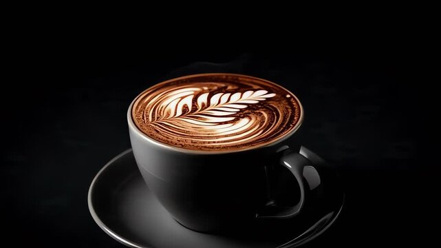 Latte Art Coffee Cup Dark Background