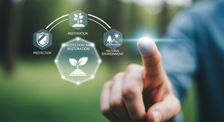 Fototapeta premium Digital Protection and Restoration of Natural Environment: Ecosystem Safeguarding and Ecological Sustainability.